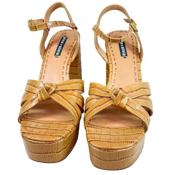 Alice and Olivia Veren Tan Croc Platform Block Heel Size 10.5 - Picture 3 of 4